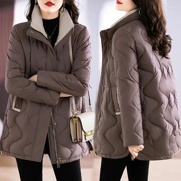 Trench da donna 2023 di media lunghezza invernale con colletto in piedi giacca da donna Parka in piumino di cotone femminile casual spesso caldo antivento