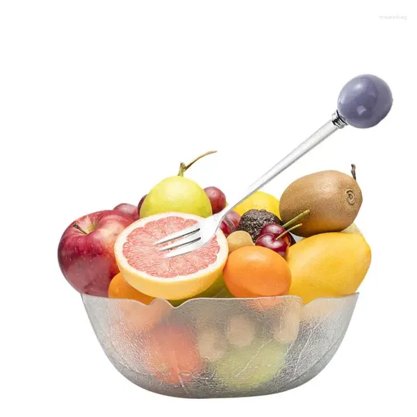 Forchette Frutta Dessert Con Manico Tondo In Ceramica Cena E Tavolo In Acciaio Inox Lucido A Specchio