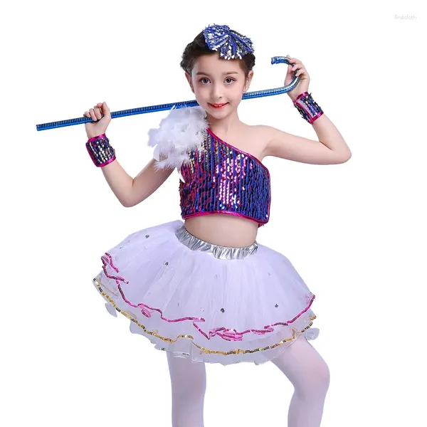 Bühne tragen Kinder Pailletten Jazz Dance Moderne Kostüm Mode Latin Walzer Tanzen Kleid Für Mädchen Show Kleider Mädchen
