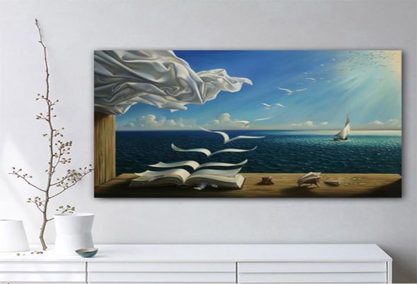 The Waves Book Barca a vela di Salvador Dali Tela Pittura Paesaggio Poster Wall Art per Soggiorno Home Decor Moderno Minimalismo S3465070
