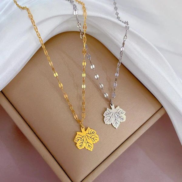 Ожерелья с подвесками, ожерелье из искусственных листьев, нержавеющая пальма, Lucky Five Clover, осенние золотые дизайнерские украшения
