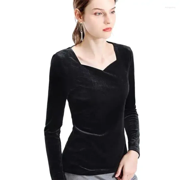 Mulheres camisetas Mulheres 2023 Outono Estilo Francês Tops Blusas Moda Manga Longa Colarinho Quadrado Elegante Blusa de Veludo Casual Desgaste de Trabalho