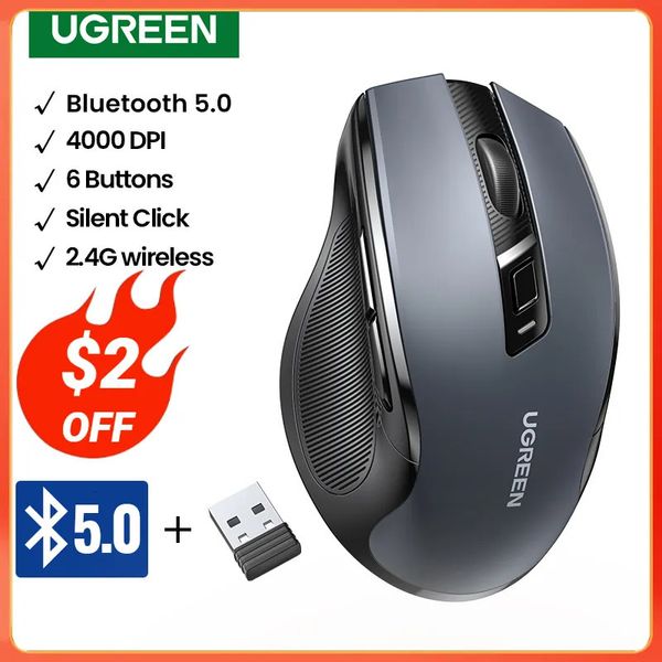 Mouse UGREEN Mouse wireless Bluetooth5.0 Mouse ergonomico 4000 DPI 6 pulsanti muti Mouse per MacBook Tablet Laptop Computer PC Mouse 2.4G 231020