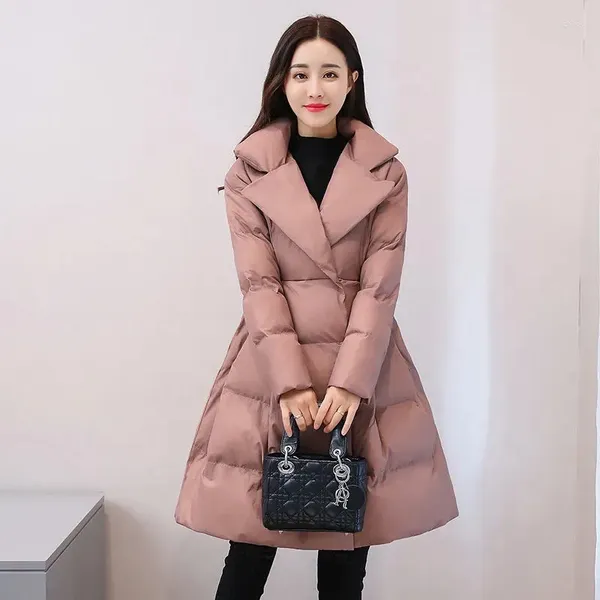 Casacos de Trench das Mulheres Inverno Parka Mulheres Mid-Length Down Algodão Jaqueta Coreana Moda Grosso Arco Quente Grande Balanço Casaco Acolchoado Feminino Solto