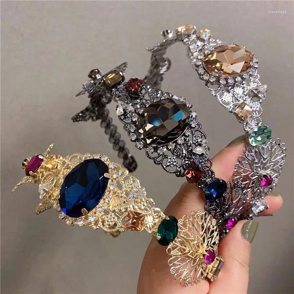 Hochwertige Vintage Court Alloy Haarbänder Luxus Strass Schwarz Golden Silber Stirnband Frauen Barock Schmetterling Haarschmuck