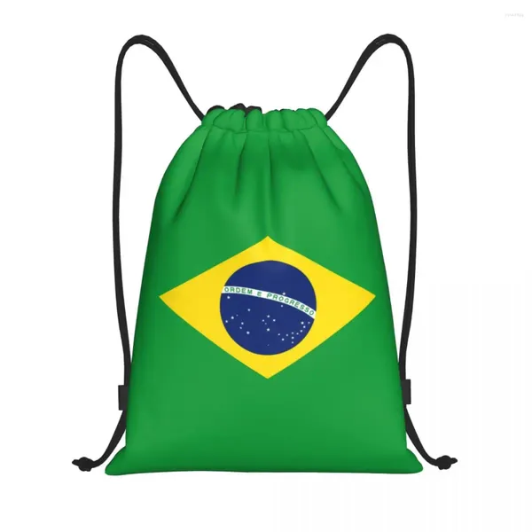 Sacos de compras Brasil Bandeira Cordão Mochila Mulheres Homens Esporte Ginásio Sackpack Saco de Treinamento Portátil Saco