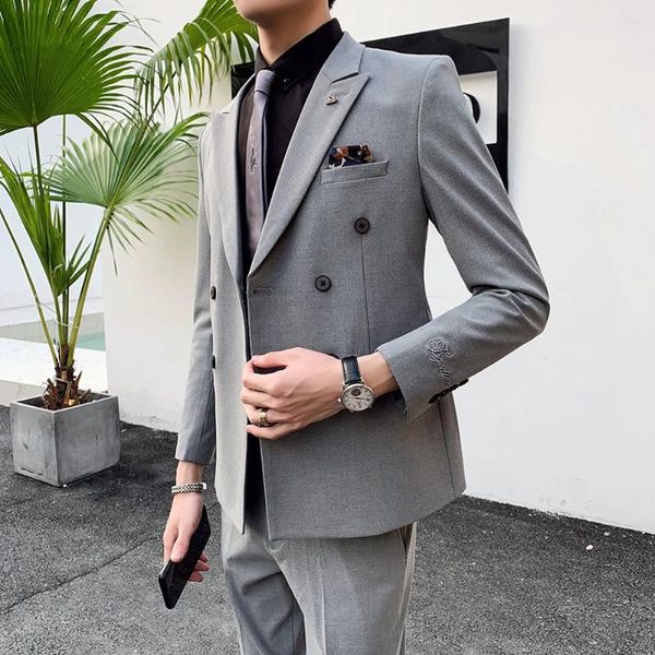 Abiti da uomo Grigio Mens Blazer Chiusura Collare Casual Formale Affari Smoking Dello Sposo Per La Cerimonia Nuziale 3 Pezzi Groomsmen Uomo 2023