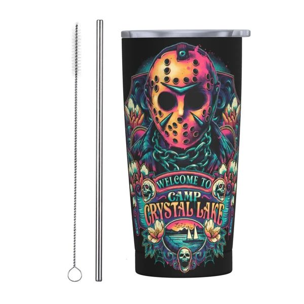 Tazze Camp Crystal Lake Killer Jason Tumbler 20 once in acciaio inossidabile a doppia parete con isolamento sotto vuoto Tazza per Halloween horror per il freddo e 231020