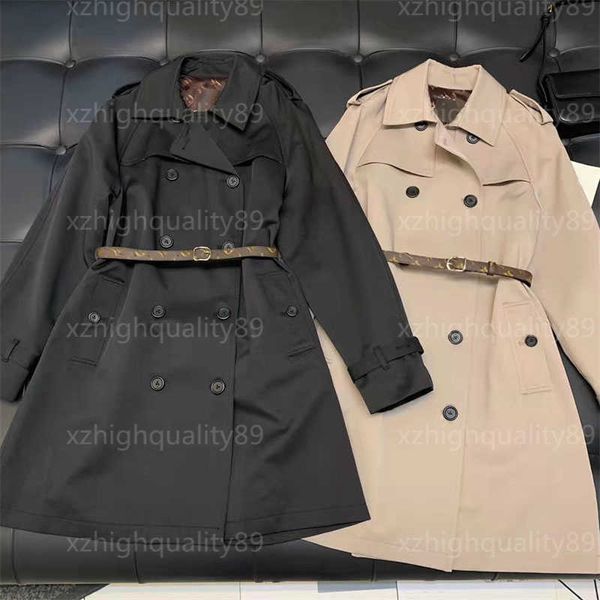 Giacche firmate Cappotti da donna Moda Luxury Lady Cappotto a maniche lunghe Risvolto Marrone Fodera stampata Stampa Cintura Casual Trench di media lunghezza Donna