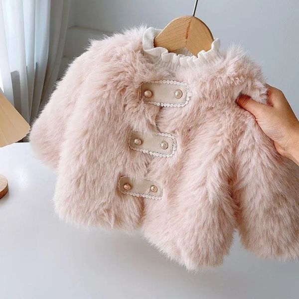 Piumino neonate cappotti di pelliccia finta ispessimento caldo bambini giacche invernali autunno bambini rosa vestiti pelosi abiti XMP574 231020