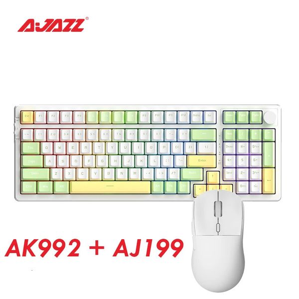 Klavyeler Ajazz Klavye Fare Combo AK992 DIY Swap Mekanik AJ199 PWM3395 Kablosuz 2 4GHz Kablolu Oyun PC 231019