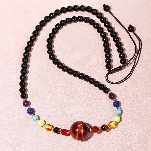 Catene 6mm Moda Rocce vulcaniche naturali Collana con ciondolo in pietra per donna Uomo Yoga intrecciato fatto a mano con energia regolabile