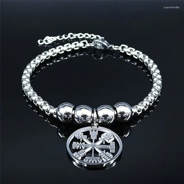 Braccialetti a maglie Vichingo Vegvisir Bussola Collana Uomo Acciaio inossidabile Rune nordiche Bracciale Odino Fascino Celti Gioielli etnici B3543S03