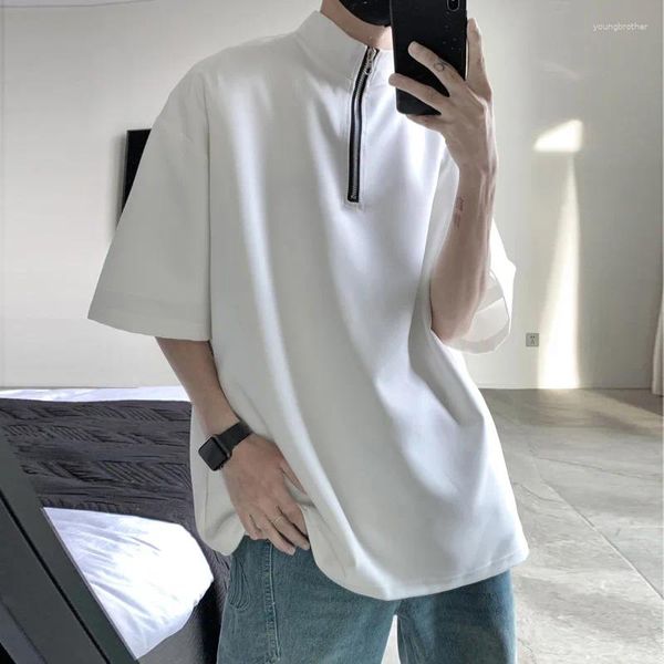 Homens camisetas Verão manga curta t-shirt homens moda oversized zíper camisa streetwear coreano solto pulôver tshirt masculino plus size 5xl