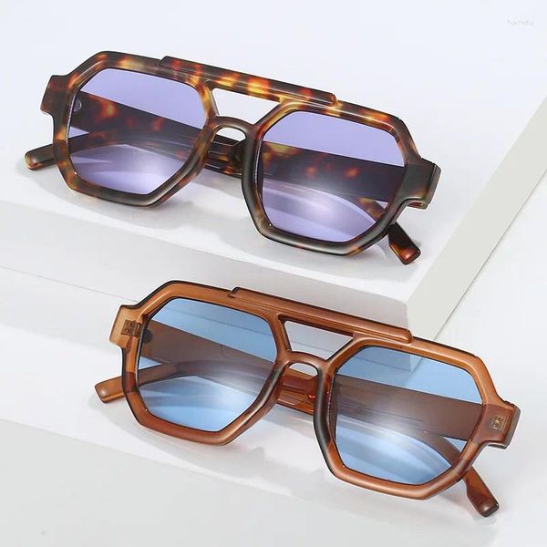 Sonnenbrille Mode Doppelte Brücken Für Frauen Polygon Quadrat Retro Blau Lila Männer Shades UV400 Sonnenbrille