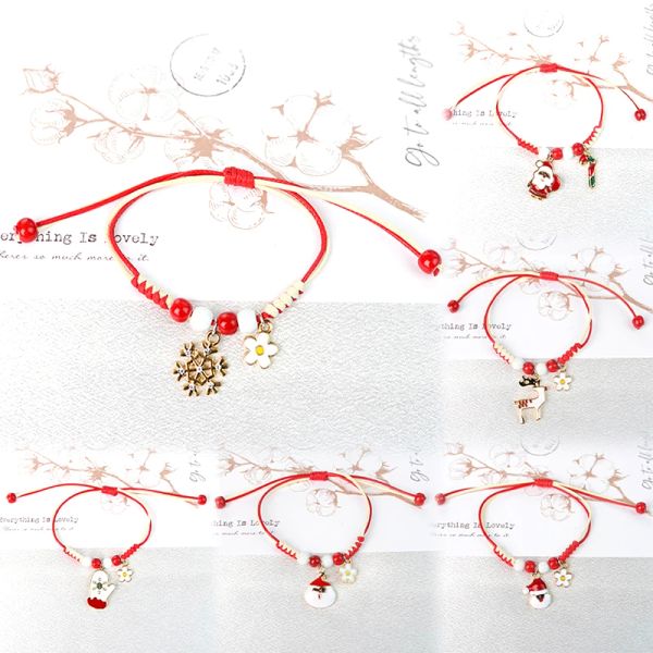 Weihnachten Thema Geflochtenes Seil Armband Santa Claus Schneemann Anhänger Armband Frauen Mädchen Party Mode Schmuck Geschenke Einstellbar