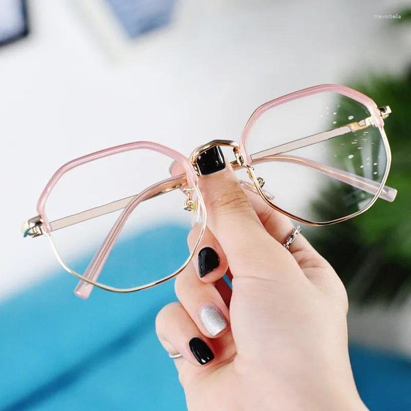 Солнцезащитные очки Polygon Anti-Blu-Ray, очки для близорукости, женские ретро-художественные очки для похудения, металлическая оправа с градусами, однотонная