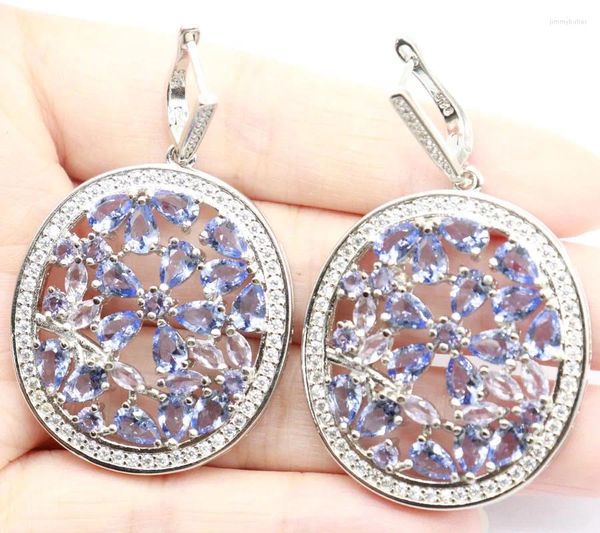 Orecchini pendenti 55x33mm Multi colore Lusso Lunghi Grandi Pesanti 23g Spinello viola Topazio blu Tanzanite viola CZ bianco Abbigliamento quotidiano Argento