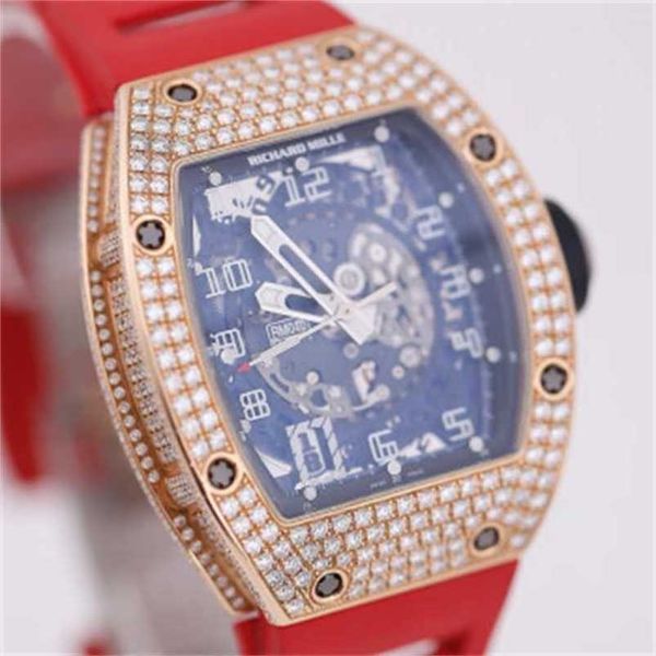 Relojes para hombre Richrd Mileres Relojes de pulsera suizos Deportes mecánicos Serie Rm010 Juego de oro rosa de 18 quilates con pantalla de diamantes Mecánico automático XQ2U1