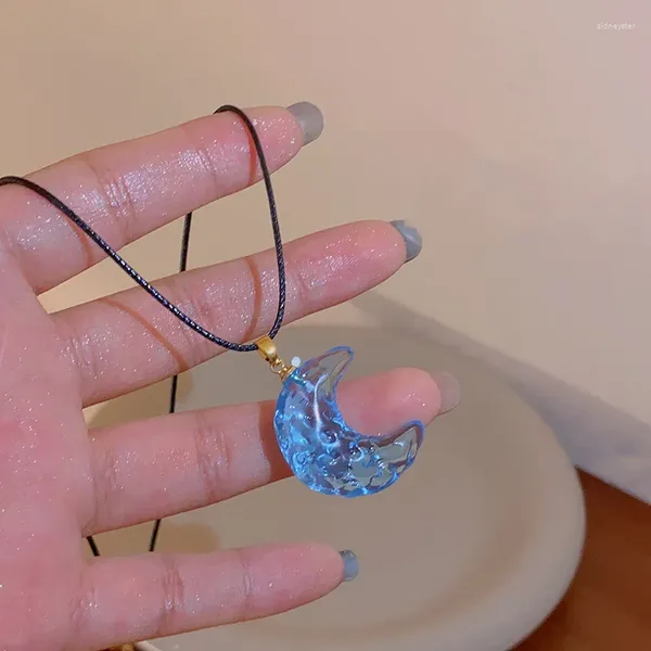 Ожерелья с подвесками Y2K, ожерелье с синим кристаллом и луной, женское светлое роскошное кожаное плетеное веревочное кольцо Egirl, элегантные ювелирные изделия, подарки на вечеринку 2023