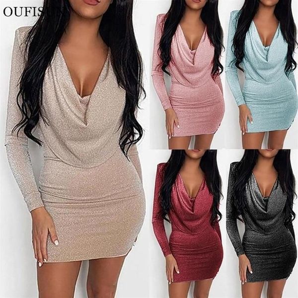 Casual Kleider Oufisun Mini Abend Party Kleid Glitter Sexy Bodycon Frauen Frühling Weibliche Vestidos Kurze Sparkle Clubwear300i