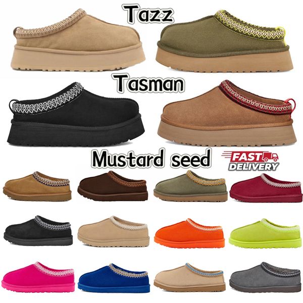 Tazz New Mules Donna Uomo Ultra Mini Platform Stivale Pelle di pecora Shearling Tazz Classico stivale Senape Seme Castagna Nero Tan Carbone Inverno Australia soffice pelliccia Ciabatte