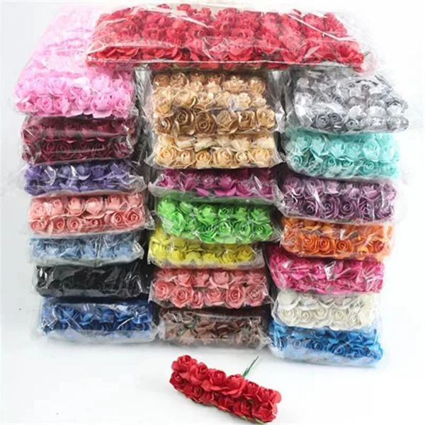 Sahte çiçek yeşillik 144pcs 15 cm yapay mini kağıt gül buketi scrapbooking düğün partisi dekorasyon çiçekleri 231019