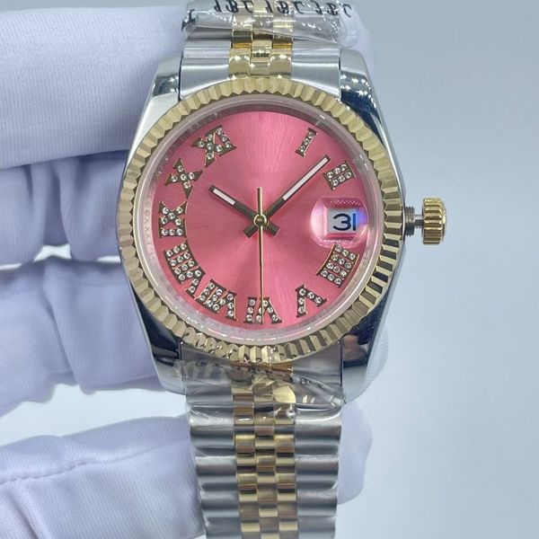 Nuovo orologio da donna da uomo Design di fascia alta Movimento automatico Orologio con diamanti Dimensioni 36 mm Catena con diamanti Orologio di lusso con vetro zaffiro impermeabile Data del giorno