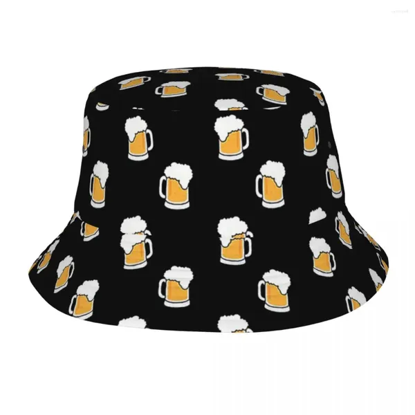 Berets na moda cerveja espuma padrão bob chapéu unisex embalável ao ar livre meninos amante pesca chapéus verão praia férias getaway headwear