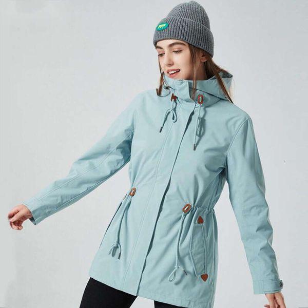 Jaqueta feminina 3 em 1 destacável de comprimento médio ao ar livre espessada, versão coreana, tendência de terno de viagem da cintura para cima e escalada de montanha
