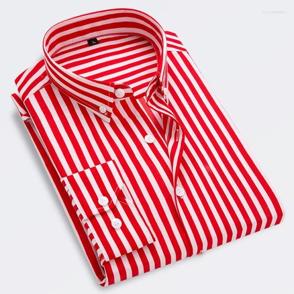 Erkekler Sıradan Gömlek Erkekler Erkekler Kırmızı Siyah Mavi Stripe Stripe Shirt Uzun Kollu Düğme Üst Erkekler Yakışıklı İnce Fit Kore Çizgili Artı Boyut