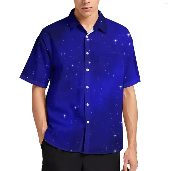 Camicie casual da uomo Camicia da spiaggia Galaxy Stars Stampa cielo blu Camicette di tendenza uomo hawaiano Maniche corte Abbigliamento personalizzato Taglie forti 4XL