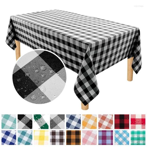 Toalha de mesa quadrada simples, xadrez, à prova d'água, acessórios de decoração de cozinha doméstica, retangular, mantel de casamento