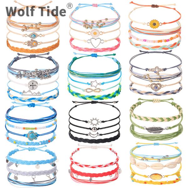 Novo conjunto de pulseira de fio de cera feito à mão olhos margarida concha pequena fresca frisada contas de corda pulseiras para mulheres meninas vsco amizade joias estéticas atacado