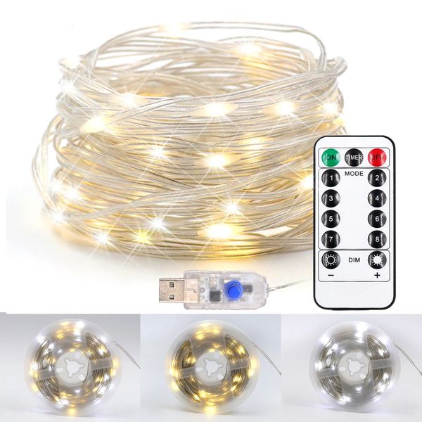 Decorações de Natal 10m 100LEDs USB LED String Light Dupla Cor Branca Fada Quente com Guirlanda Impermeável Remota para Quarto 5V 231019