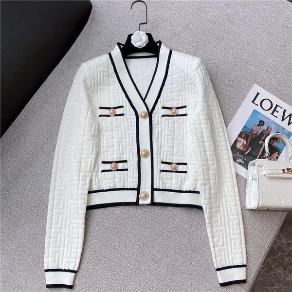 Tasarımcı Sweater Kadınlar Tasarımcı Kadınlar Hırka Kadın Kadın Dış Giyim Beyaz Uzun Kollu Üst Kue Kalite Yakası Polo Moda Göğüs Cep Kat Hardi