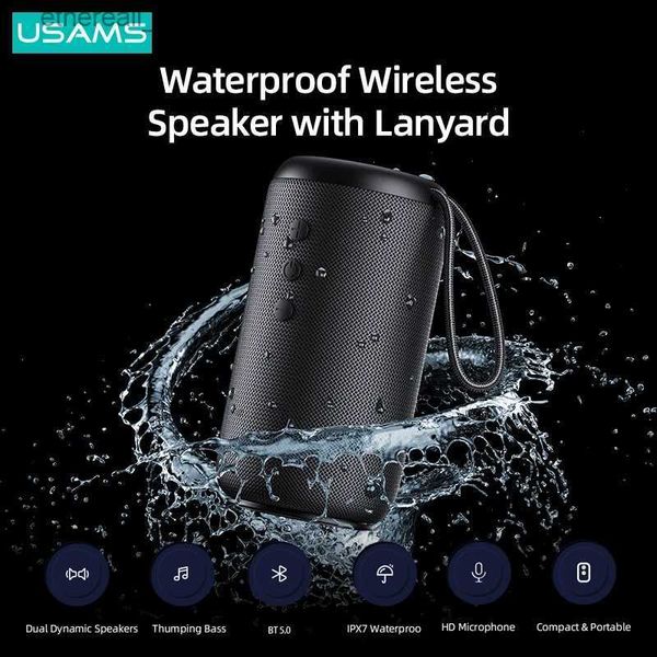 Handy-Lautsprecher USAMS Tragbare Outdoor-IPX7-wasserdichte drahtlose Bluetooth-Lautsprecher mit Lanyard-Außenlautsprecher Musik-Surround-Bass-Box-Mikrofon Q231021