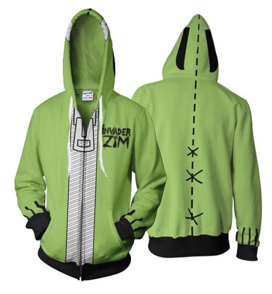 Men039s Hoodies Sweatshirts Grün 3D Druck Anime Invader Zipper Hoodie Sweatshirt Cosplay Kostüm Männer Jacke Mäntel3219376