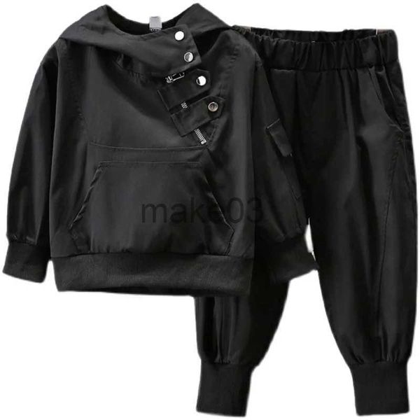 Conjuntos de roupas Bebê Meninos Preto Tracksuit Hoodie + Calça Conjuntos Com Capuz Half Zip Crianças Jogging Terno Crianças Trabalho Roupas para Primavera Outono 1-11 Anos J231020