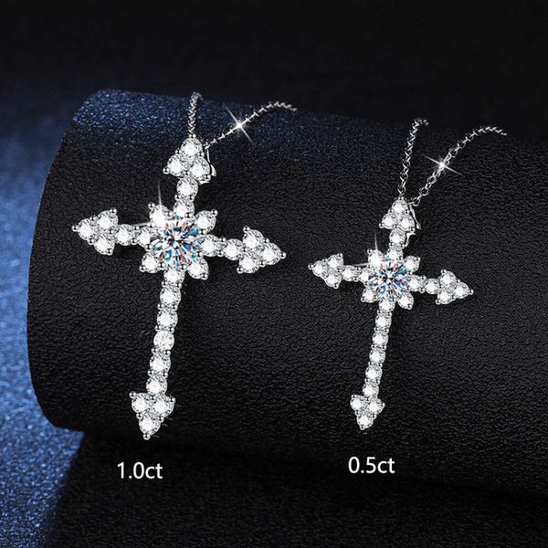 Colares de jóias de moda de prata esterlina para casal masculino diamante moissanite cruz pingente colar