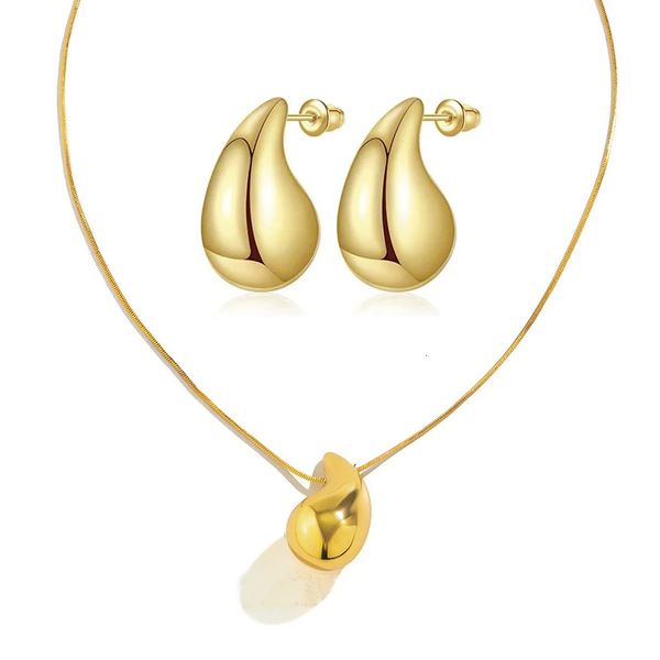 Наборы свадебных украшений золотого цвета из нержавеющей стали в готическом стиле, ожерелье со змеиной цепочкой для женщин, легкие обручи, массивные серьги с каплями воды, подарок 231020
