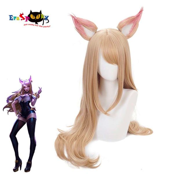 Cosplay Eraspooky LOL Spiel KDA Ahri Perücke POP/STAR Cosplay Perücken Frauen Anime Lange Gerade Braune Haare mit Ohr Pincosplay