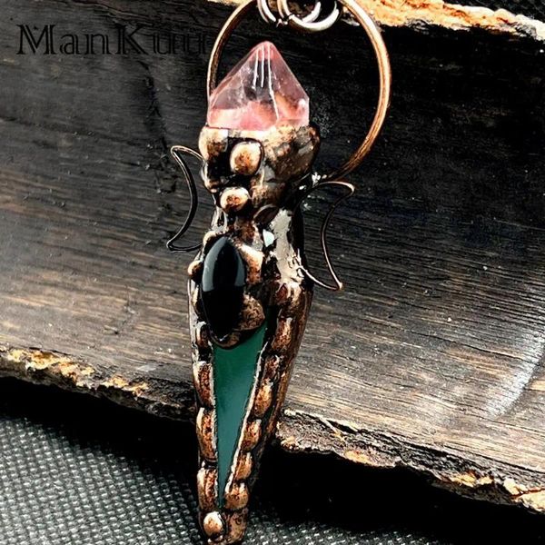 Anhänger Halsketten Mankuu Großhandel Vintage Antik Bronze Überzug Natürlicher Achat Pfeil Amethyst Kristall Halskette Charms Schmuck Unisex