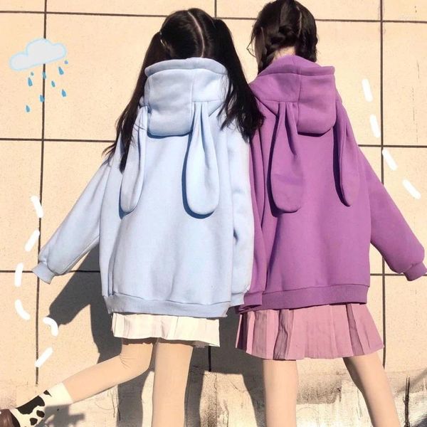 Felpe con cappuccio da donna HOUZHOU Kawaii Oversize Blu Donna Morbida Ragazza Inverno Caldo Manica lunga Zip-up Felpe viola Moda coreana