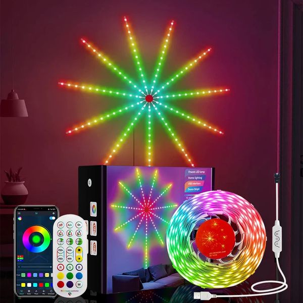 Decorações de Natal Dream Color Firework LED Strip Light Controle Remoto Sincronização de Música Bluetooth Luzes RGB Mudando para Decoração de Quarto 5V USB 231019