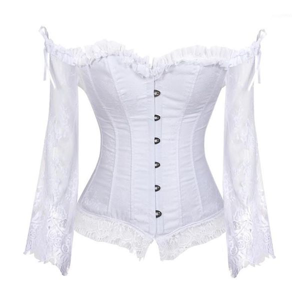 Top corsetto da sposa per donna con maniche stile vittoriano retrò burlesque corsetto in pizzo e bustier gilet da sposa moda bianco261d