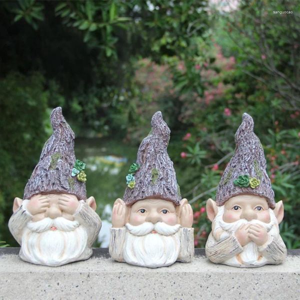 Decorações de jardim desviando resina artesanato quintal gnome estátua não ouvir olhar falar decoração de mesa