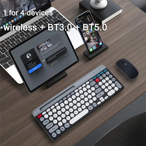 Беспроводной набор с клавиатурой и мышью Bluetooth, перезаряжаемый бесшумный тонкий офисный и комбинированный комплект для ноутбука, планшета, iPad, телефона 231019