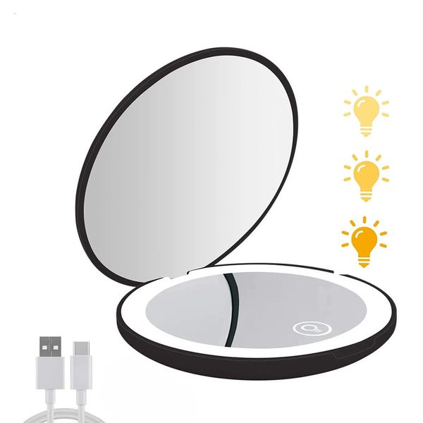 Kompakt Aynalar Mini Taşınabilir Katlanır Seyahat Aynası LED Işık Makyaj Aynası Kompakt Ayna 10x Büyütme 2 Seçli Güzellik Makyaj Yuvarlak Ayna 231019