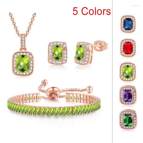 Halskette-Ohrringe-Set für Frauen, Hochzeit, Braut, glänzende Quadrate, kubischer Zirkon, Halsketten, Armbänder, Armreifen, Damenschmuck